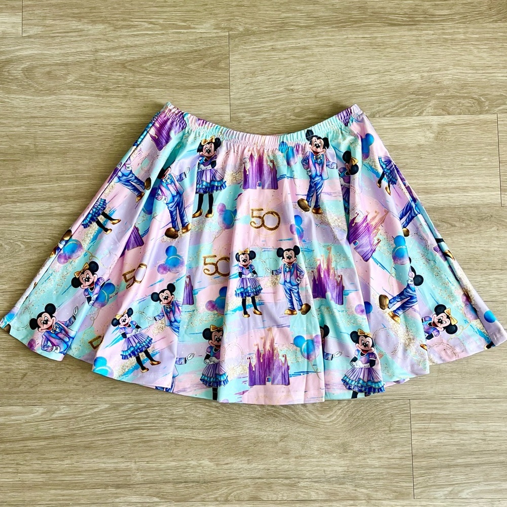 Disney World 50th Anniversary Magic Kingdom Mickey Minnie Pastel Custom Skirt